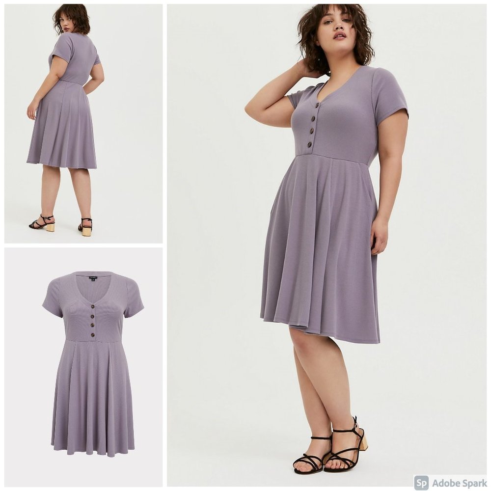 TORRID PURPLE RIB BUTTON FRONT SKATER DRESS